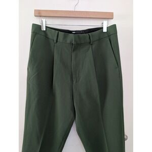 ASOS Forest Green Pleated Tapered Trousers W32 L30 Slim Fit Work Career Office